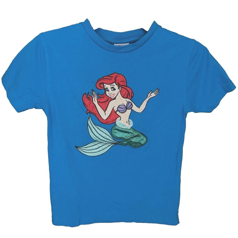 Vtg Disney Store The Little Mermaid Ariel T-Shirt Sz 7/8 Medium 90's Embroidered
